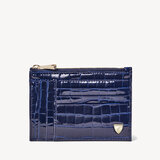 Double Sided Zipped Card & Coin Holder Midnight Blue Patent Croc
