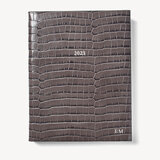 2023 A4 Day to Page Leather Diary Deep Shine Grey Small Croc