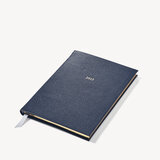 2023 A5 Week to View Leather Diary Navy Pebble