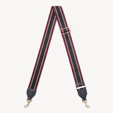 Webbing Bag Strap Navy Pebble with Bordeaux, Gold & Navy Stripes