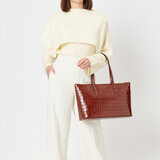 Zipped Regent Tote Deep Shine Chestnut Croc