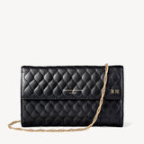 London Clutch Purse with Chain Black Quilted Kaviar