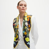 Botanical 'A' Silk Scarf Black & Gold Pure Silk