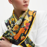 Botanical 'A' Silk Scarf Black & Gold Pure Silk