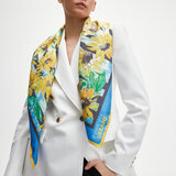Sunflower Silk Scarf Yellow & Blue Pure Silk