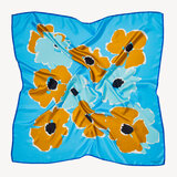 Abstract Floral Silk Scarf Pool Blue & Mustard Pure Silk