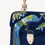 Midi Mayfair Bag Peacock Hand Embroidery on Navy Velvet