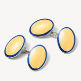 Vitreous Enamel Cufflinks Navy & Yellow Enamel set in Sterling Silver 925