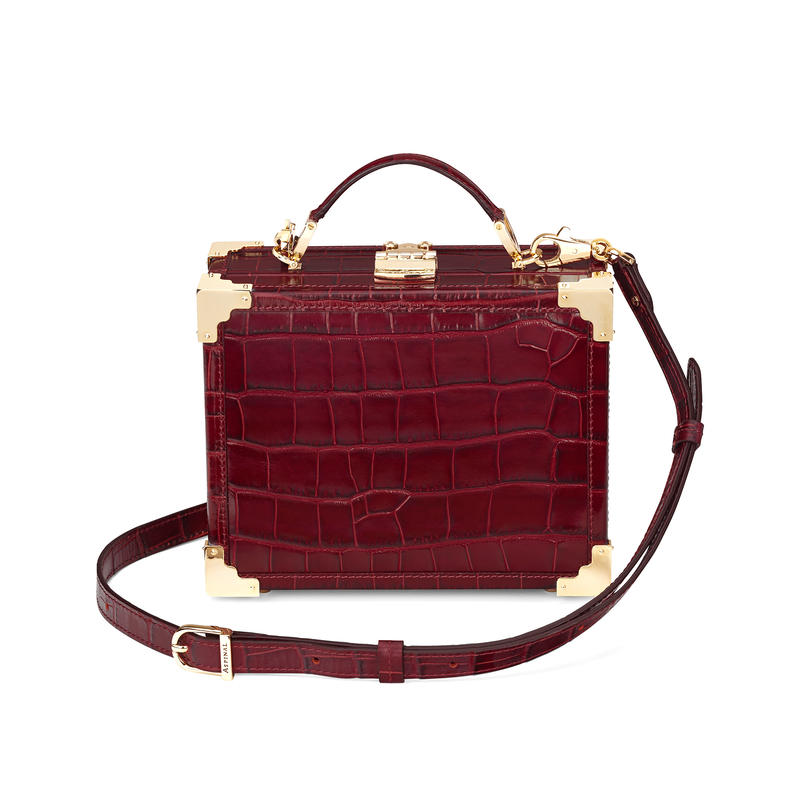 Mini Trunk Clutch in Deep Shine Bordeaux Croc Mini Trunk Clutch in Deep Shine Bordeaux Croc