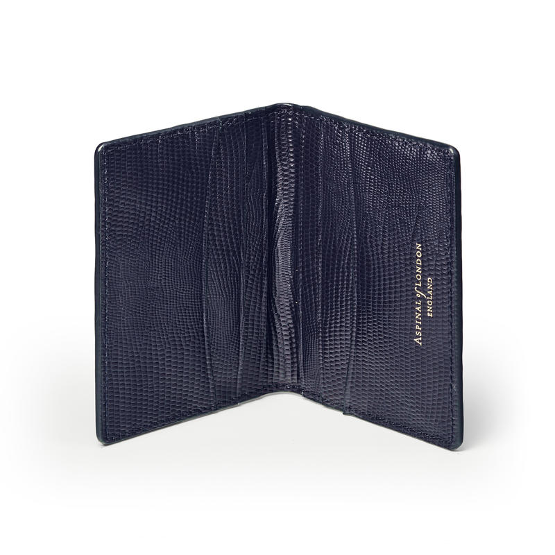 Double Fold Credit Card Holder in Midnight Blue Silk Lizard Double Fold Credit Card Holder in Midnight Blue Silk Lizard