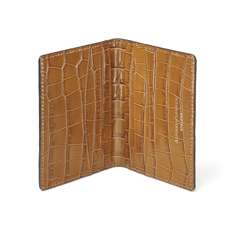 Double Fold Credit Card Holder in Deep Shine Vintage Tan Small Croc Double Fold Credit Card Holder in Deep Shine Vintage Tan Small Croc