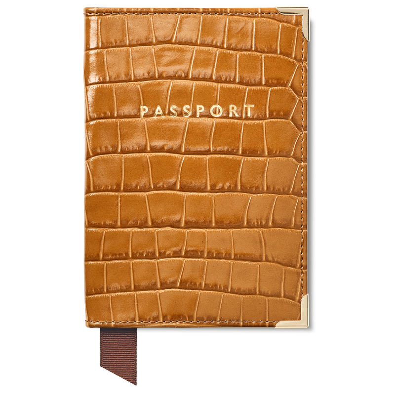 Passport Cover in Deep Shine Vintage Tan Small Croc Passport Cover in Deep Shine Vintage Tan Small Croc