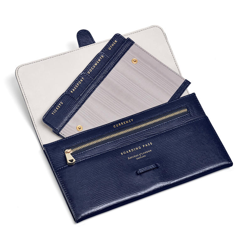 Travel Wallet with Removable Inserts in Midnight Blue Silk Lizard Travel Wallet with Removable Inserts in Midnight Blue Silk Lizard
