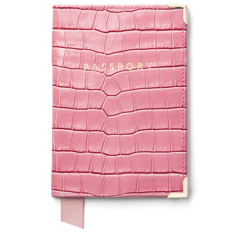 Passport Cover in Deep Shine Tea Rose Small Croc Passport Cover in Deep Shine Tea Rose Small Croc