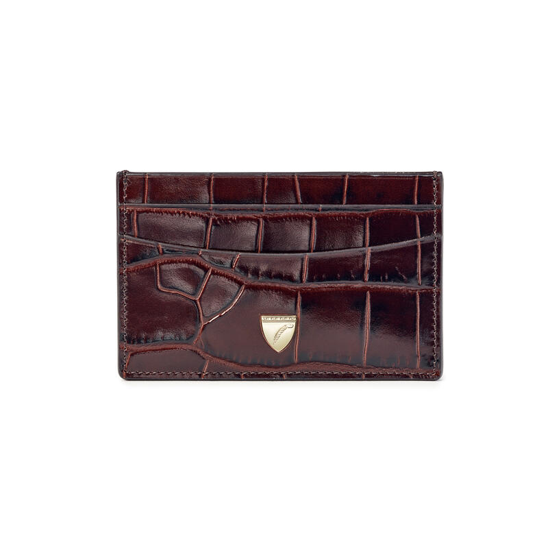 Aspinal of London Brown Crocodile Print Italian Full-Grain Leather Slim Credit Card Holder