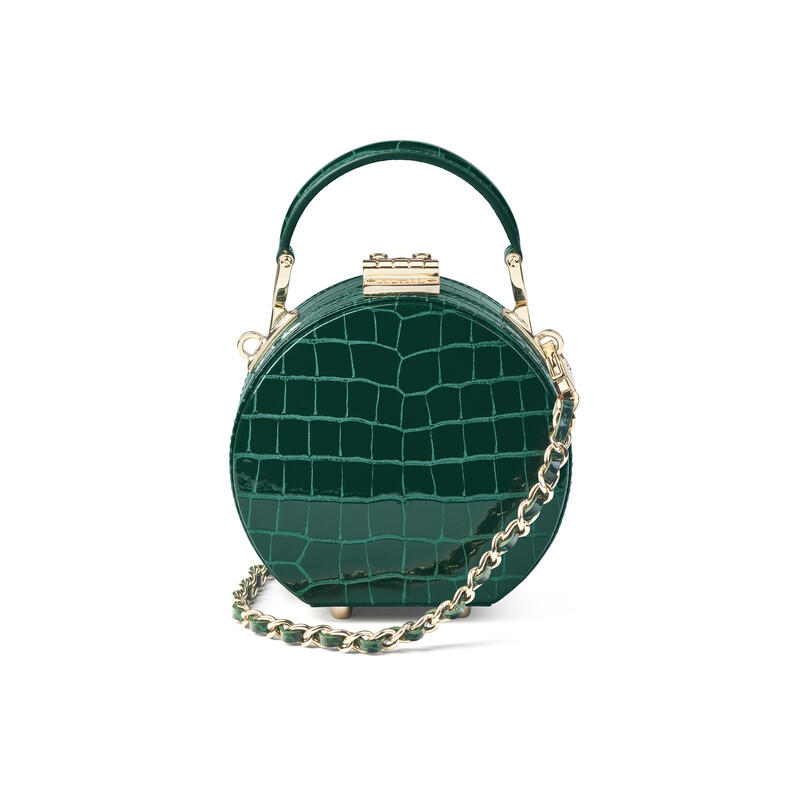 Aspinal of London Ladies Italian Full-Grain Leather Green Crocodile Print Micro Hat Box