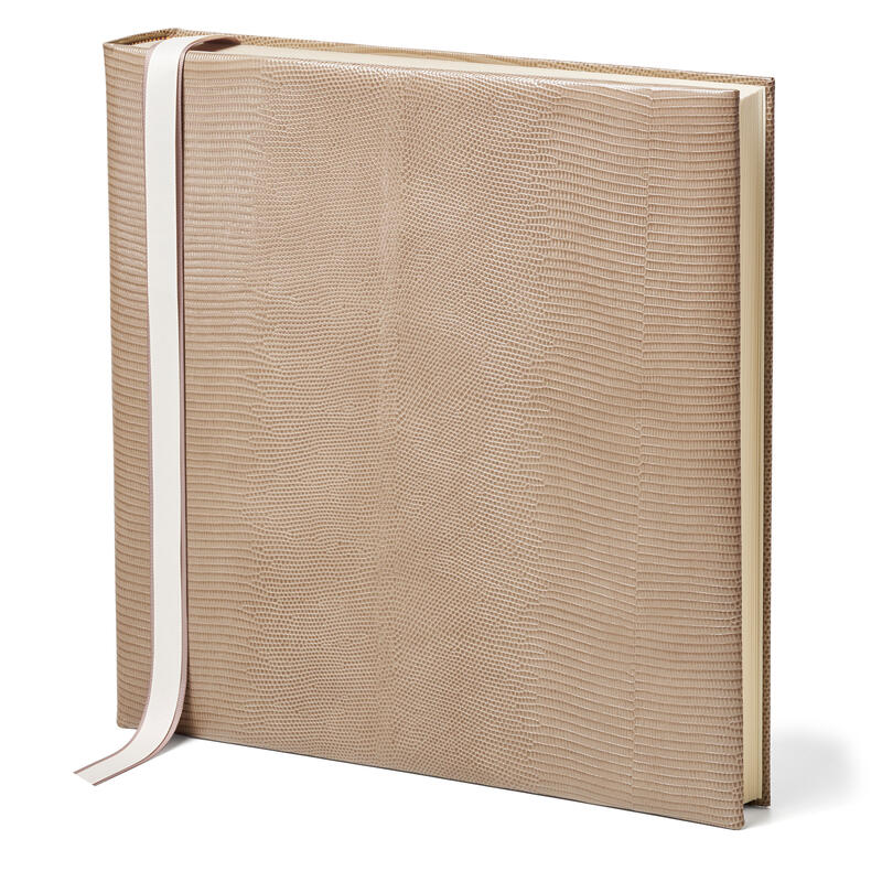 Aspinal of London 14-inch Lizard Print Leather Photo Album in Latte Lizard