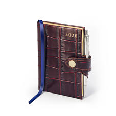 Mini Pocket Leather Diary with Pen in Deep Shine Amazon Brown Croc