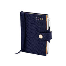 Mini Pocket Leather Diary with Pen in Midnight Blue Lizard