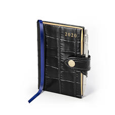 Mini Pocket Leather Diary with Pen in Deep Shine Black Croc