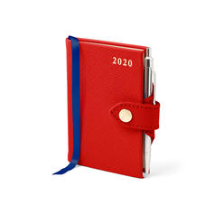 Mini Pocket Leather Diary with Pen in Scarlet Saffiano
