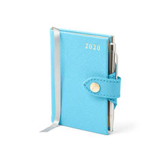 Mini Pocket Leather Diary with Pen in Bright Blue Saffiano