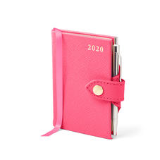Mini Pocket Leather Diary with Pen in Bright Pink Saffiano