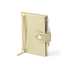 Mini Pocket Leather Diary with Pen in Gold Saffiano