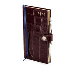 Slim Pocket Leather Diary with Pen in Deep Shine Amazon Brown Croc