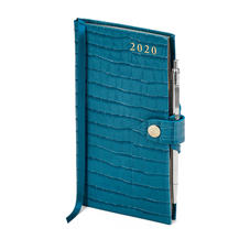 Slim Pocket Leather Diary with Pen in Deep Shine Topaz Small Croc