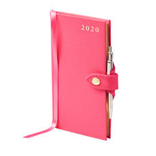 Slim Pocket Leather Diary with Pen in Bright Pink Saffiano