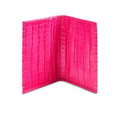 Double Fold Credit Card Holder in Deep Shine Penelope Pink Small Croc