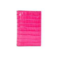 Double Fold Credit Card Holder in Deep Shine Penelope Pink Small Croc