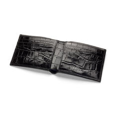 8 Card Billfold Wallet in Deep Shine Black Croc & Cobalt Suede