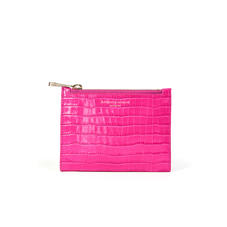 Small Essential Flat Pouch in Deep Shine Penelope Pink Small Croc
