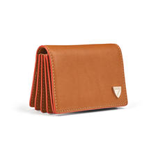 Accordion Zipped Credit Card Holder in Smooth Tan with Orange Contrast