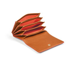 Accordion Zipped Credit Card Holder in Smooth Tan with Orange Contrast