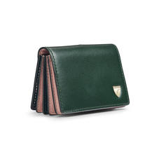 Accordion Zipped Credit Card Holder in Smooth Evergreen, Peony & Black
