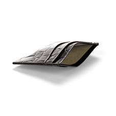 Slim Credit Card Case in Deep Shine Amazon Brown Croc & Stone Suede