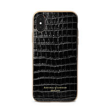 iPhone Xs Case with Gold Edge in Black Patent Croc