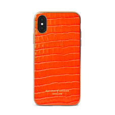 iPhone Xs Case with Gold Edge in Deep Shine Orange Small Croc