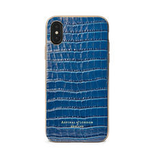 iPhone Xs Case with Gold Edge in Deep Shine Blue Small Croc