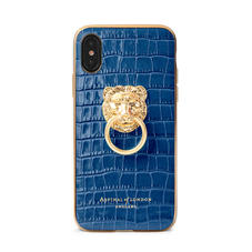 Lion iPhone Xs Case in Deep Shine Blue Small Croc