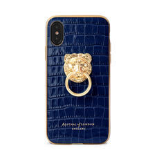 Lion iPhone Xs Case in Deep Shine Midnight Blue Small Croc