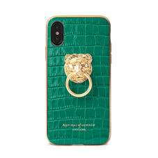 Lion iPhone Xs Case in Deep Shine Emerald Green Small Croc