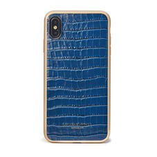 iPhone Xs Max Case with Gold Edge in Deep Shine Blue Small Croc