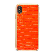 iPhone Xs Max Case with Gold Edge in Deep Shine Orange Small Croc
