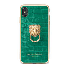 Lion iPhone Xs Max Case in Deep Shine Emerald Green Small Croc