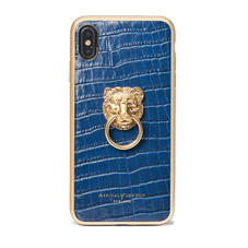 Lion iPhone Xs Max Case in Deep Shine Blue Small Croc