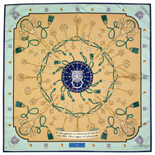 Lion & Key Silk Scarf in Gold & Peppermint